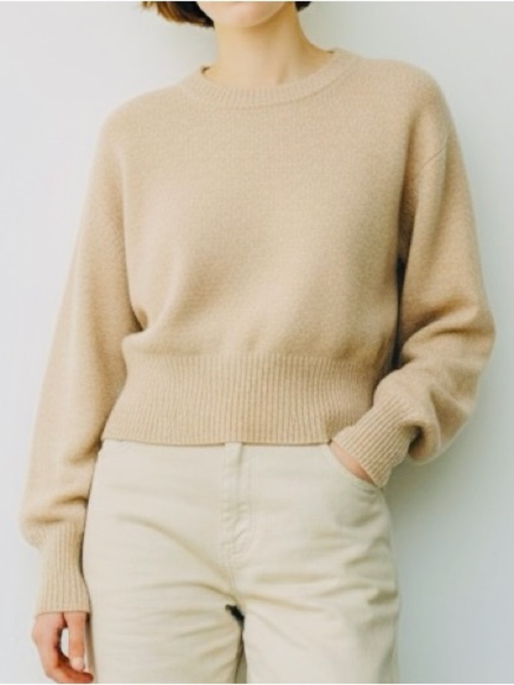J. Crew Cashmere Crew Neck Classic Fit Pullover Sweater Cream Beige Small EC